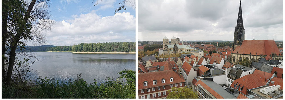 Collage mit Foto der Münsteraner Innenstadt und eines Sees